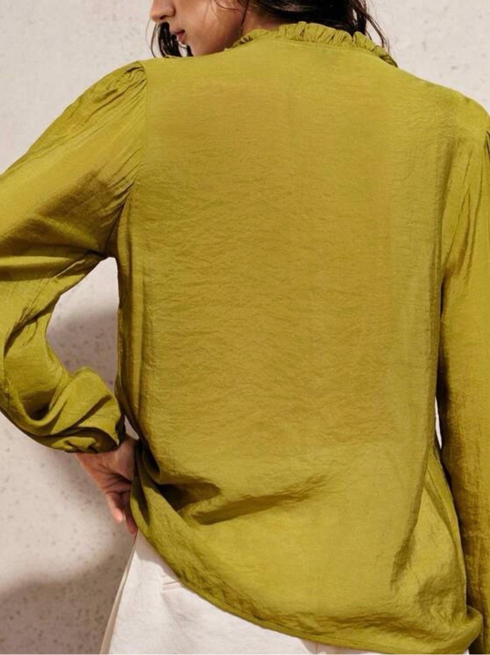 MODICHIC Olive Green Ruffle V-Neck Blouse - Picture 4 of 8
